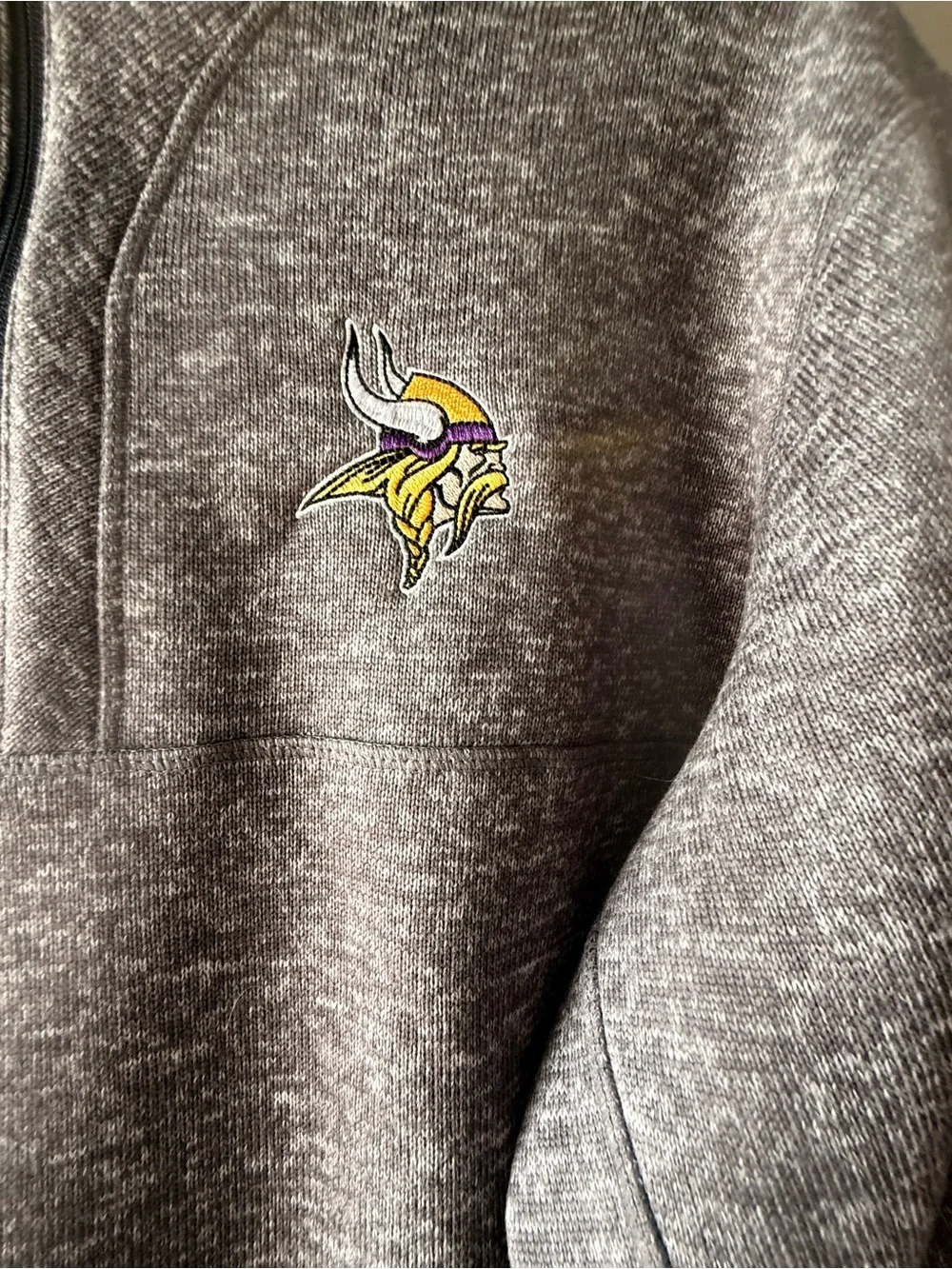 Men's Antigua Gray Quarter-Zip Pullover with Embroidered Minnesota Vikings Logo